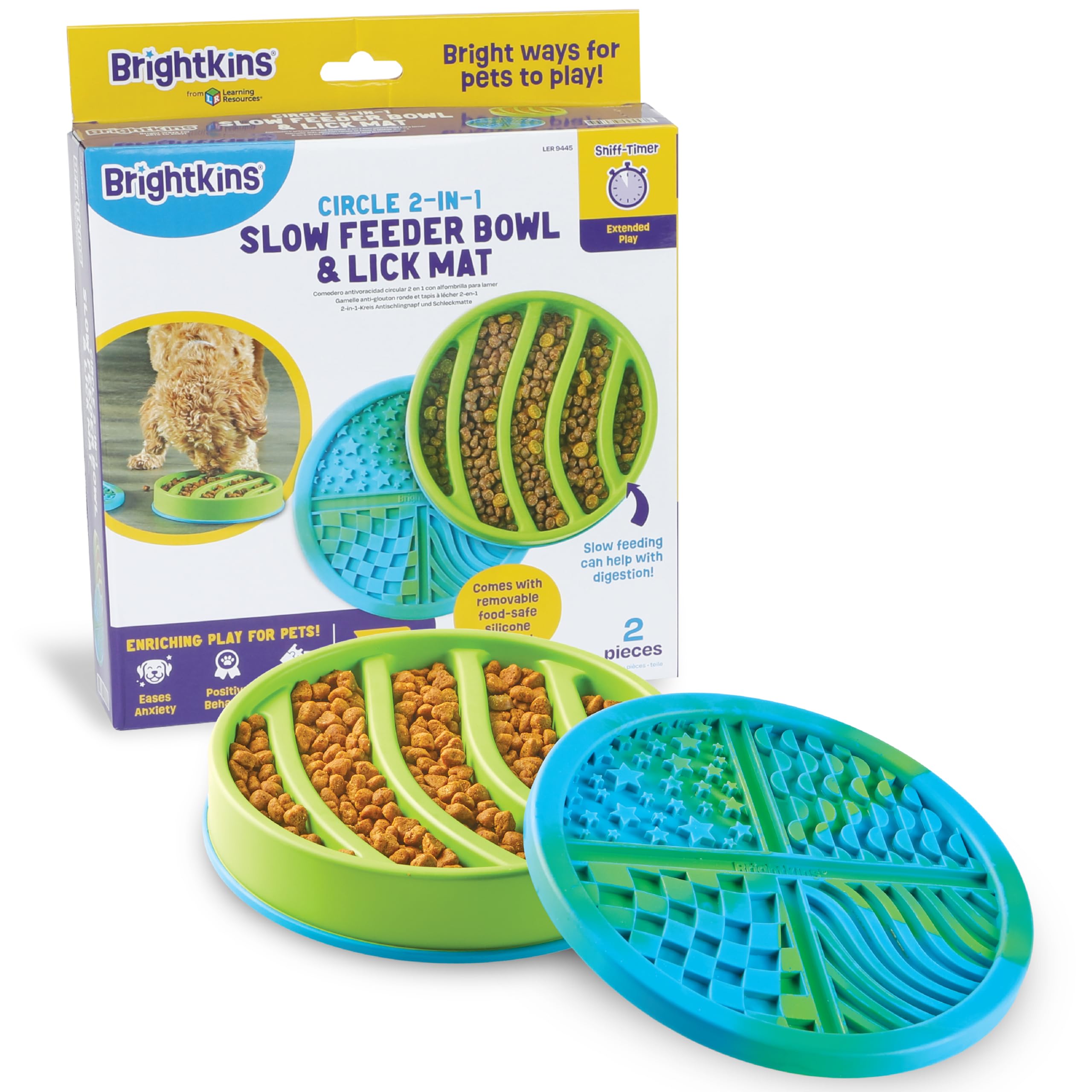 Brightkins Circle 2-in-1 Slow Feeder Bowl & Lick Mat, Interactive Dog Toy, Lick Mat for Pet Training, Slow Release Dog Feeding Mat