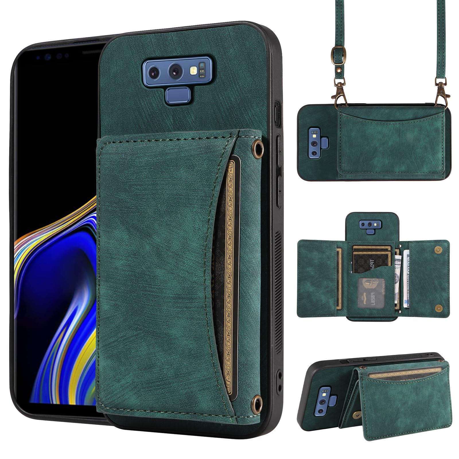ELISORLIPhone Case For Samsung Galaxy Note Wallet Cover with Crossbody  Shoulder Strap and Leather Credit Card Holder Pocket Slim Flip Purse Stand