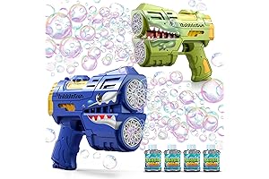 TRAVELZOID Bubble Gun - Light Up Rechargeable Bubble Machine with Bubble Refill Solution