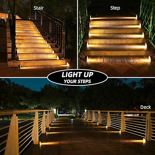 Miniatura 2 de NIORSUN Luces solares para escalones, paquete de 8 luces para escaleras al aire libre, triángulo blanco cálido, luces solares de cubierta IP67,