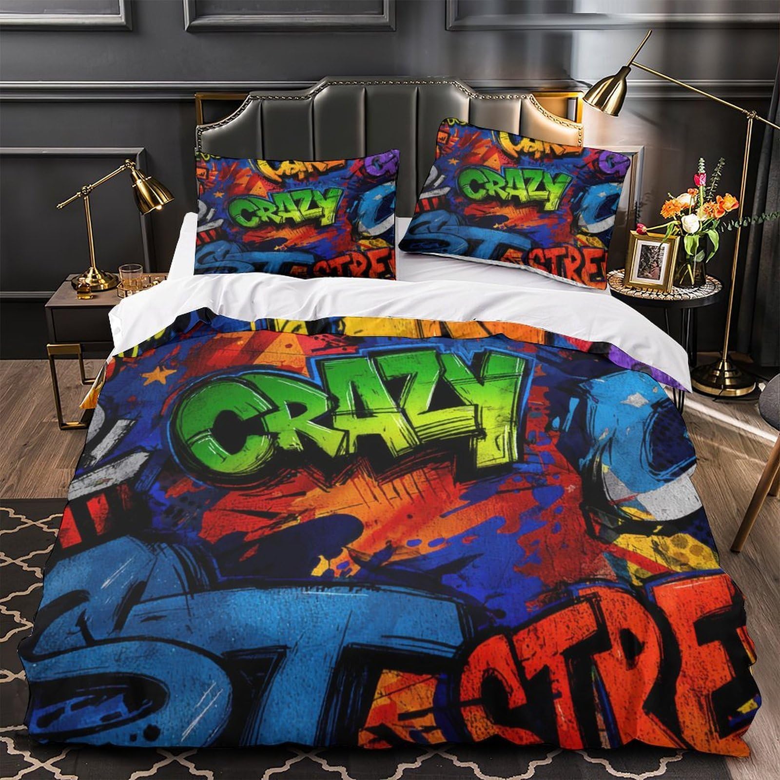 Housse de couette graffiti microfibre ultra douce et entretien facile King