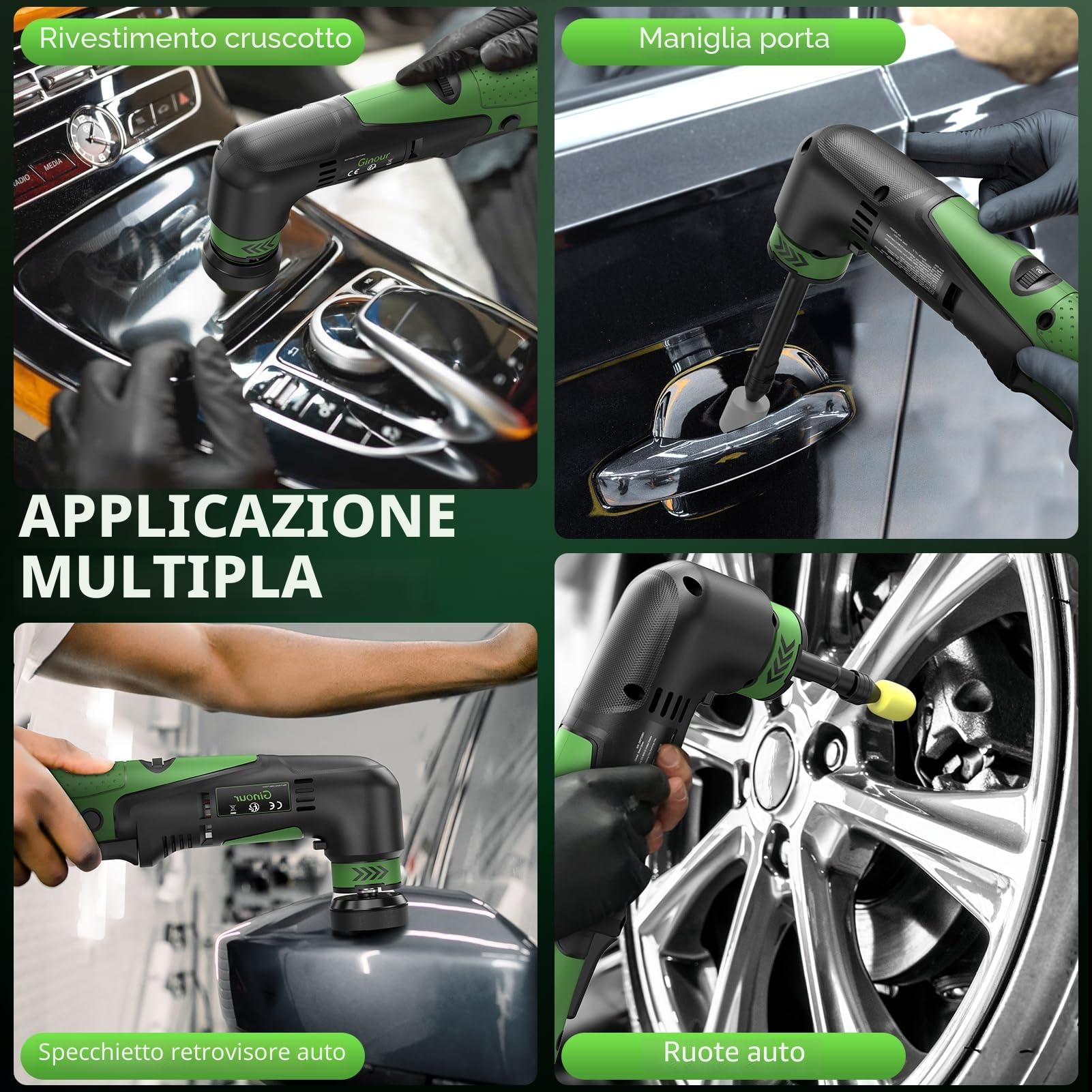 Ginour Lucidatrice Auto per Detailing, Lucidatrice Rotorbitale 200W con Modalità DA&RO Piastra di Lucidatura Intercambiabile 2''/1,2'', 2 Batterie da 2Ah, 6 Velocità per Lucidare, Cera e Pulire