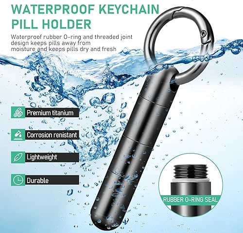 Miniatura 7 de TISUR Pastillero para llavero, organizador de píldoras pequeño de titanio, impermeable, llavero de pastillas, contenedor de píldoras EDC, tubo de