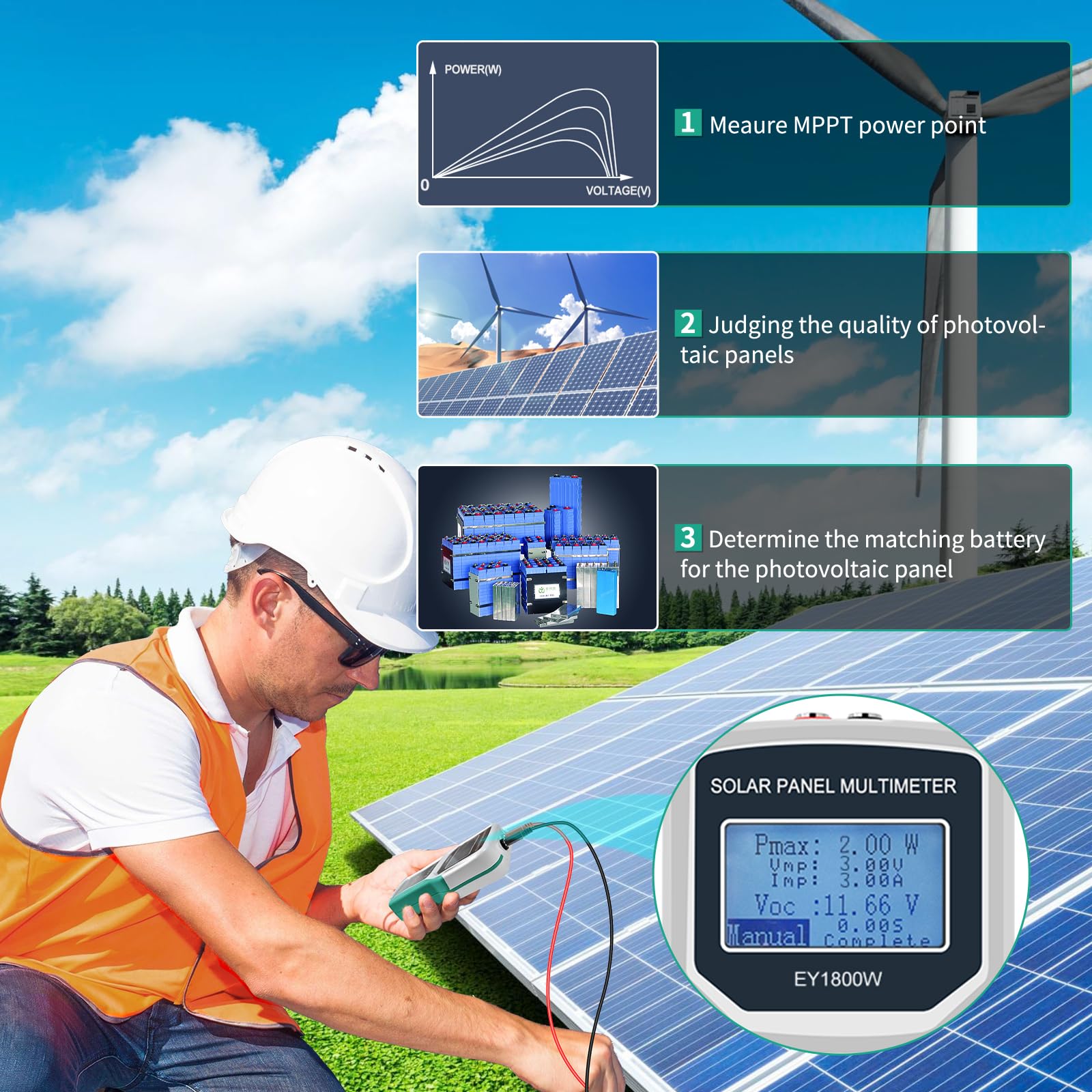 Ligowi 1800 W fotovoltaico panel solar probador MPPT multímetro paneles solares comprobador con función de protección carga solar