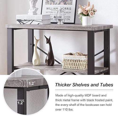 Miniatura 6 de HOMBAZAAR Estantería de 3 Niveles, Estante de Libros Industrial Gris, Estanterías Profundas de Madera Diseñada y Metal, Librero de Estantería Baja