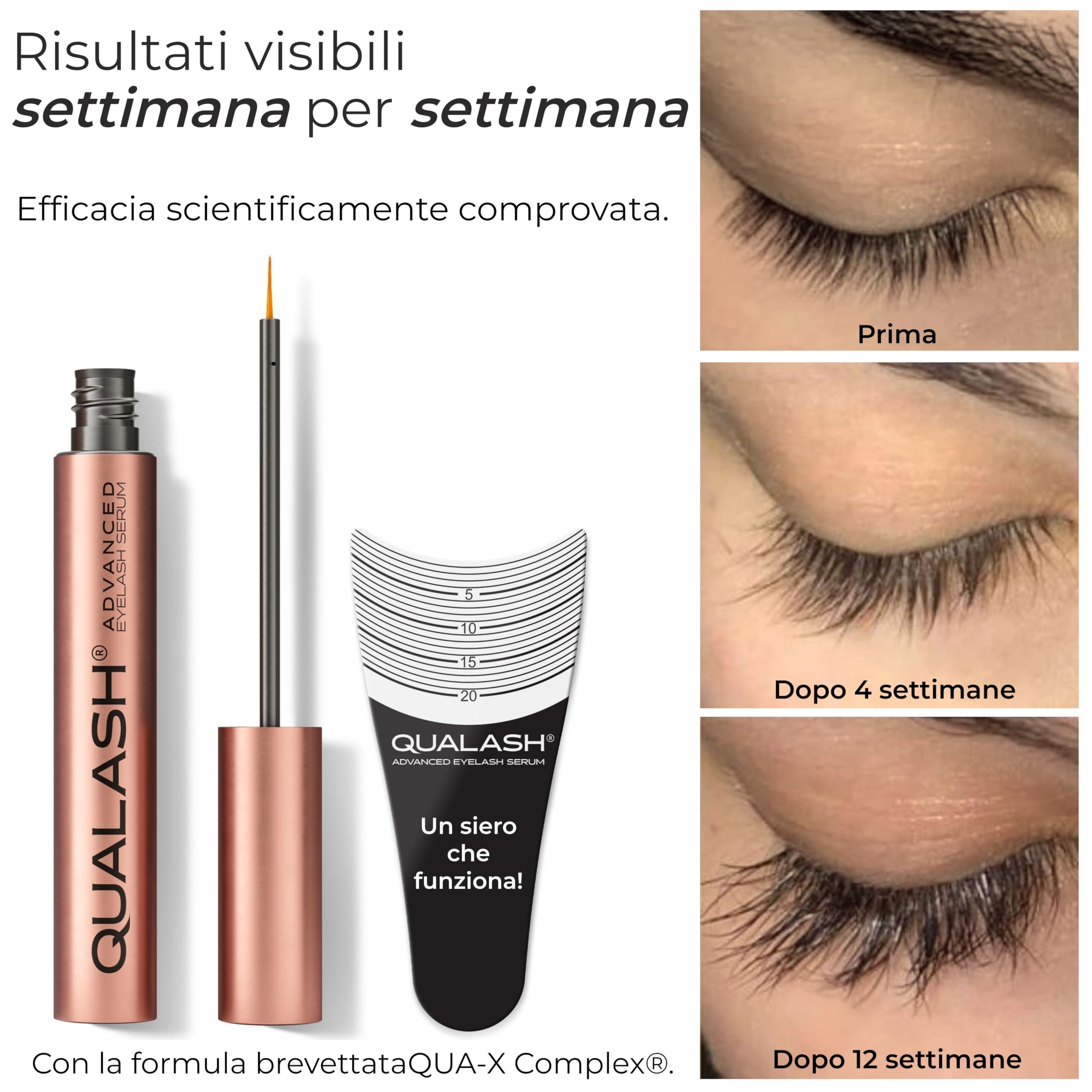Siero Ciglia Allungante e Rinforzante QUALASH® (3,5ml) con formula di crescita QUA-X brevettata – Lash Serum & Eyelash Growth Booster volumizzante per ciglia naturalmente più lunghe e forti