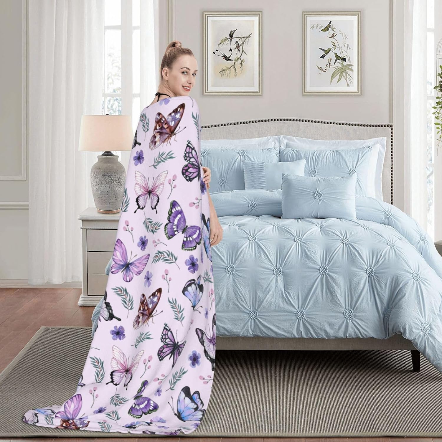 Butterflies Blanket Throw - Soft Warm Flannel Blanket for Women & Men, Lightweight Cozy Floral Blankets for Travel, Airplane, Bed, Couch, Car, Gifts Idea 50"x40" - Image 2