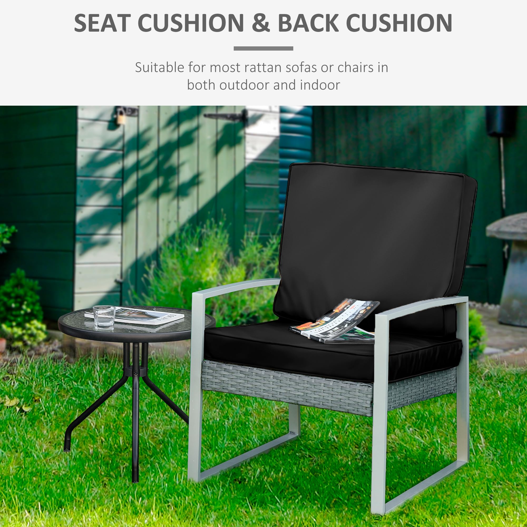 Outsunny Set de Coussins d'assise et Dossier 2 pièces Noir