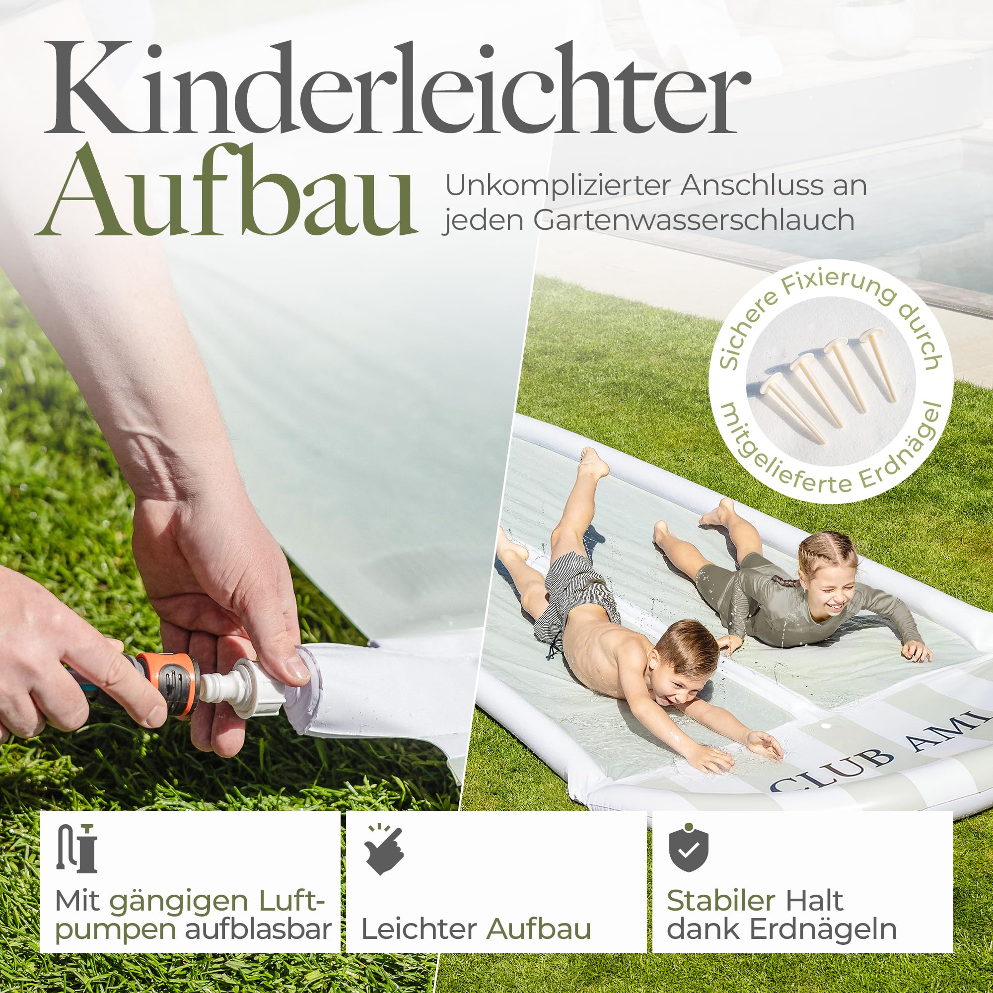 Wasserrutsche Garten für Kinder 580x153 cm reißfestes Premium-PVC Doppel-Bahn mit Sprinkler inkl. 2 Bodyboards
