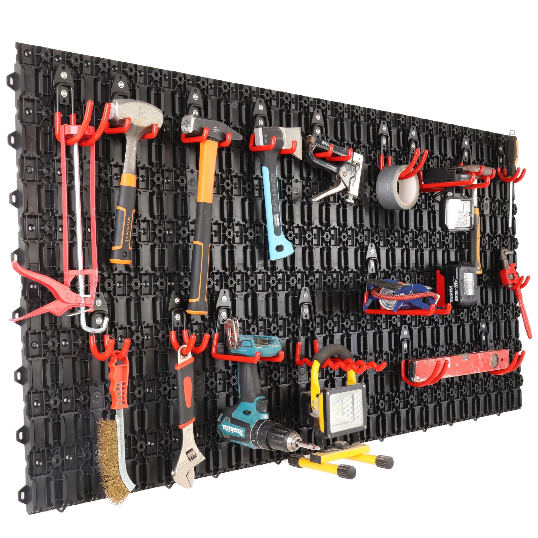 botle Étagère murale à outils de 151 x 76 cm avec 17 crochets pour outils électriques, organisation, tri, S, M, L, plastique, acier avec PVC, garage, atelier, cave