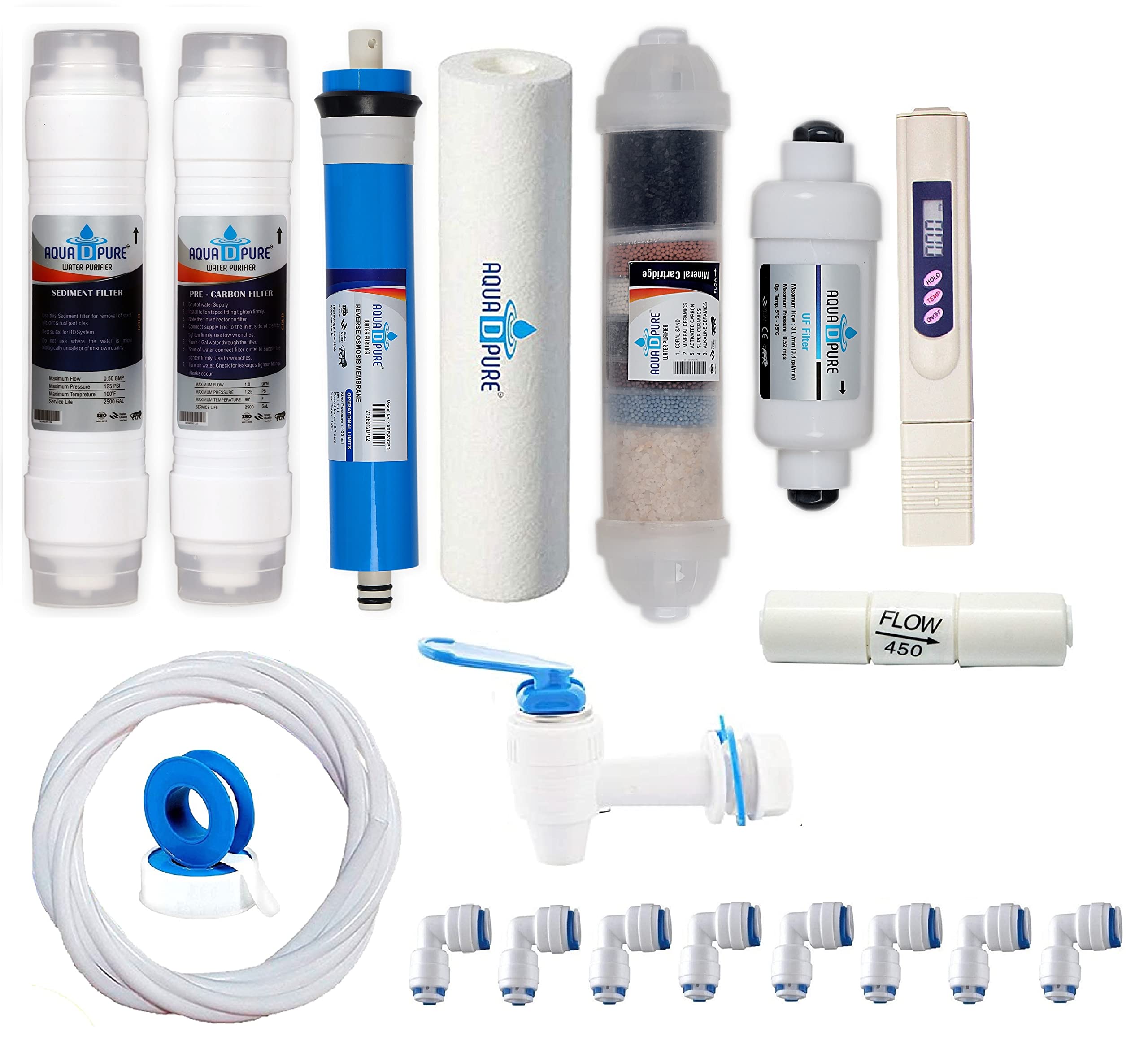 Aquadpure Complete 100 GPD RO Water Purifier Service Kit filter Suitable for All Type of Water Purifier (2 inline)