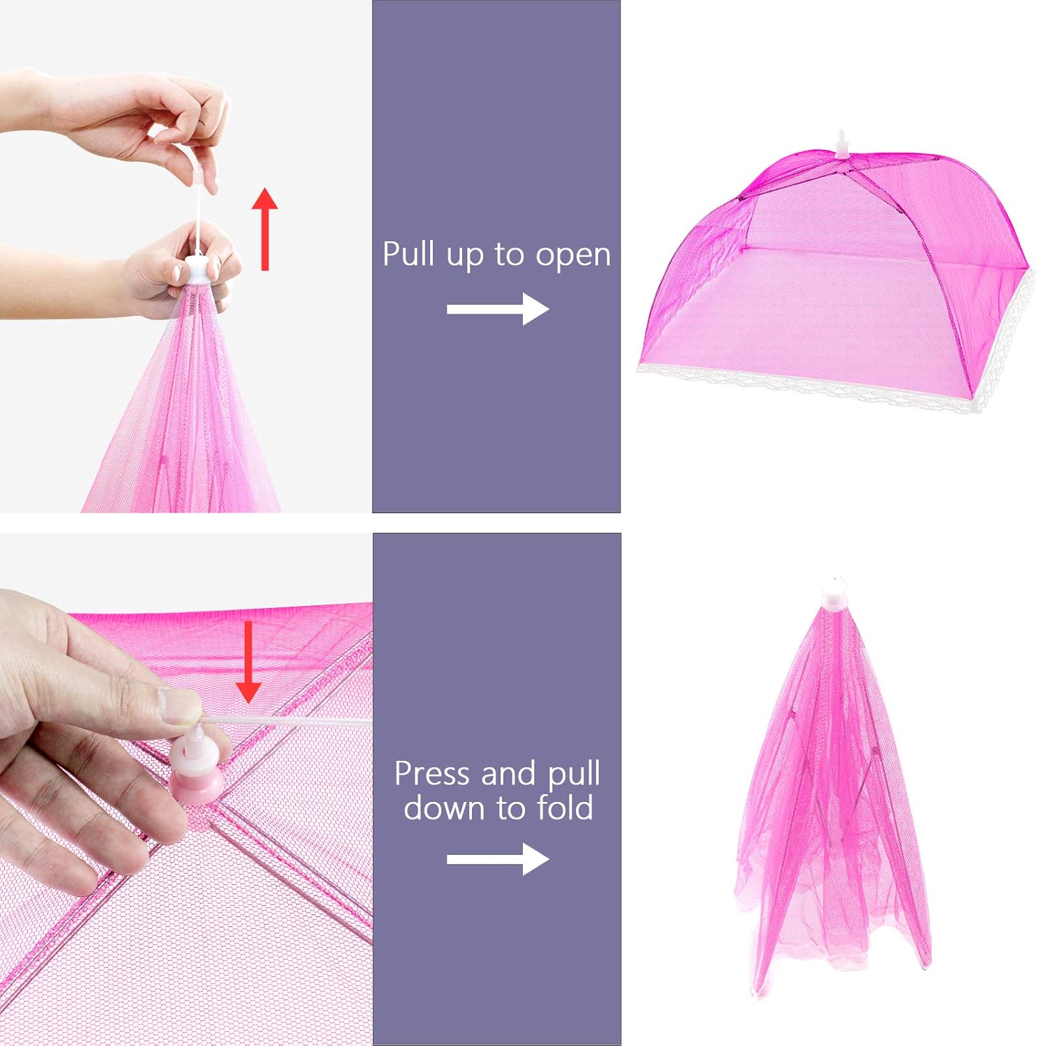  | HBlife 6 pack Large Pop-Up Mesh Food Cover Tent,17 Inches Food Protector Covers Reusable and Collapsible Outdoor Picnic Food Covers Tent For Bugs, Parties Picnics, BBQ (Red): Plate Serving Covers