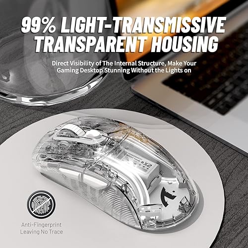 Miniatura 3 de Ratón inalámbrico para juegos con diseño transparente completo, doble modo 2.4Gmouse Bluetooth, retroiluminación RGB 3D, mouse silencioso ergonómico