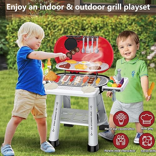 Miniatura 2 de Juego de juguetes de cocina, juego de parrilla para niños con fregadero, para interiores y exteriores, parrilla interactiva para barbacoa con humo,