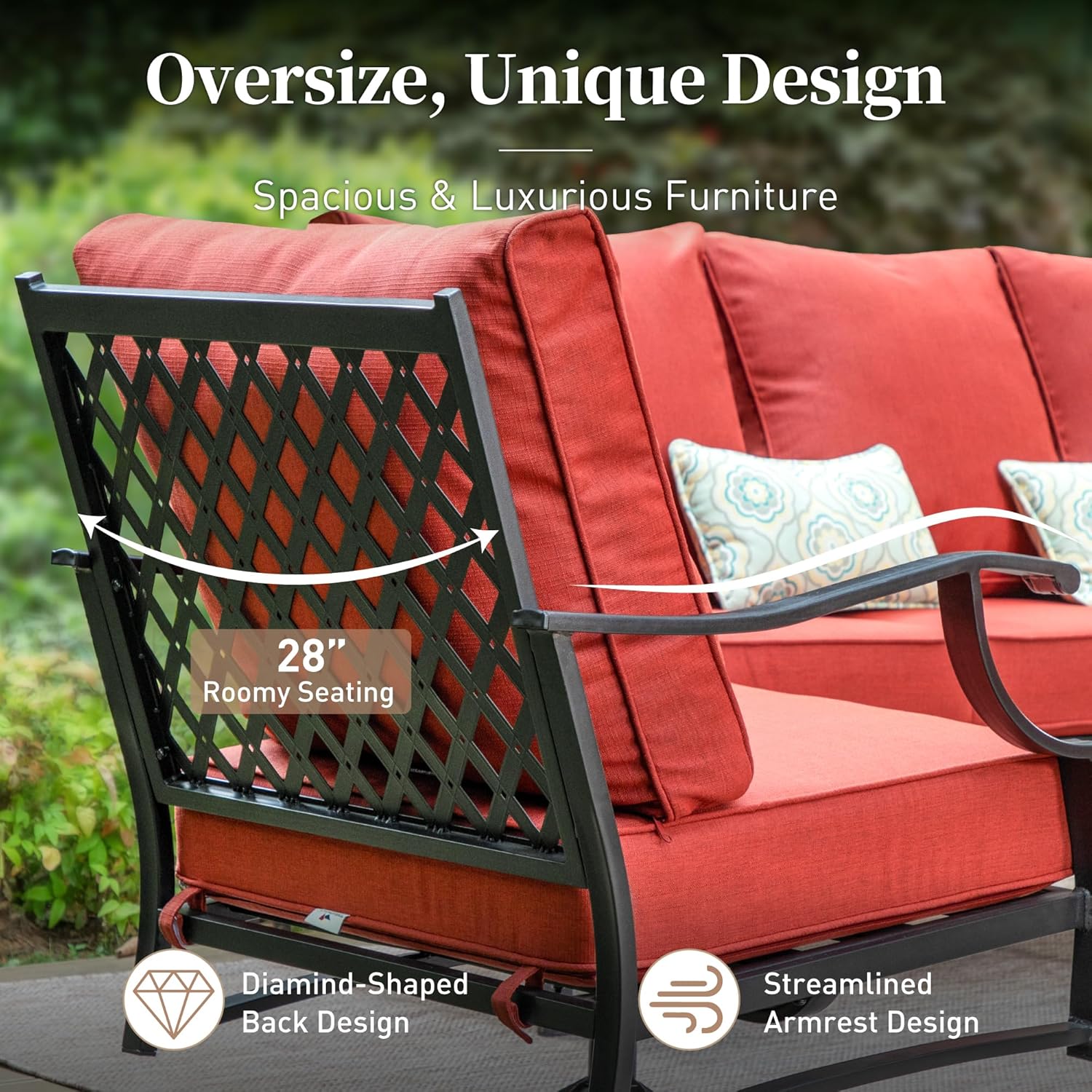 SUNSHINE VALLEY 5 Piece Metal Outdoor Patio Furniture Set with Fire Pit Table, Patio Conversation Sets 4 Swivel Chairs with 5.75" Thick Cushion and 5000 BTU Fire Pit Table, Backyard Furniture, Red