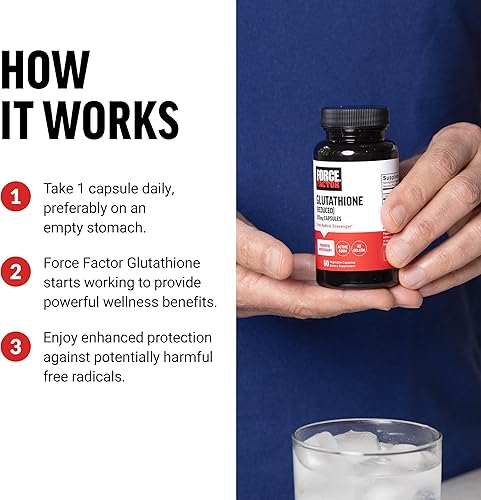 Miniatura 4 de FORCE FACTOR Suplemento de glutatión, suplemento antioxidante con glutatión reducido de 500 mg para una absorción y eficacia superiores, forma