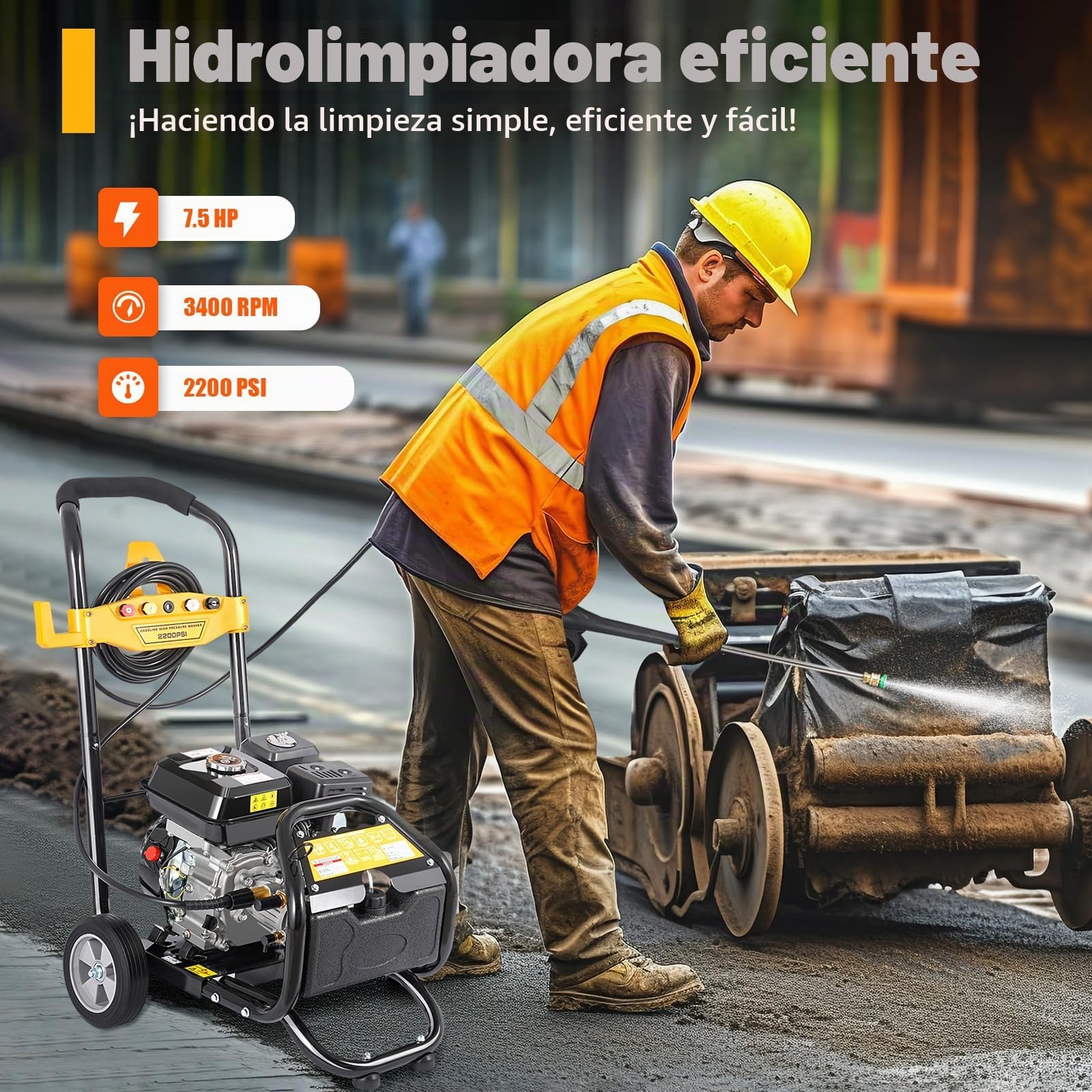 Juego de limpiador de alta presión de gasolina, 7,5 CV, limpiador de superficies industrial, vapor, limpiador a presión de gasolina, para la limpieza de suelos, plantas