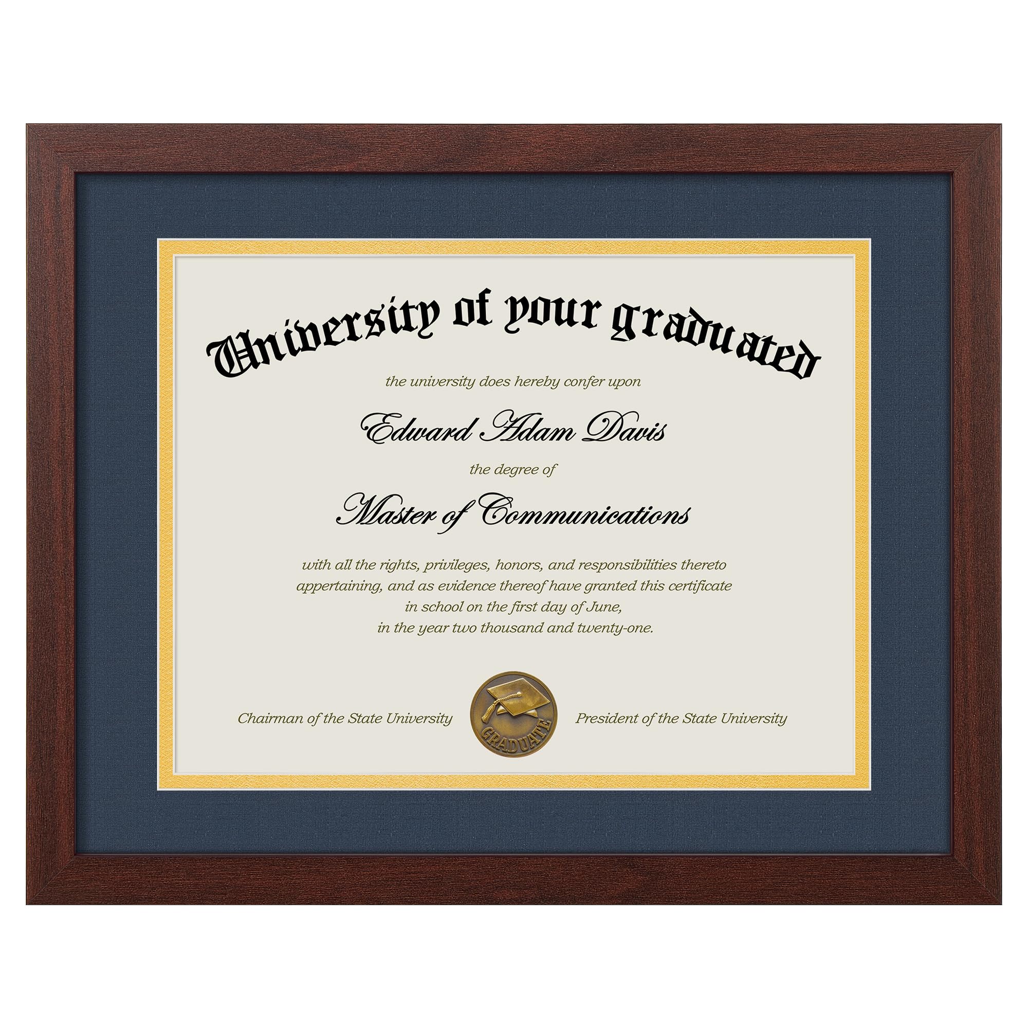 upsimples Diploma Frame with HD Glass, 11x14 Mahogany, 1 Pack