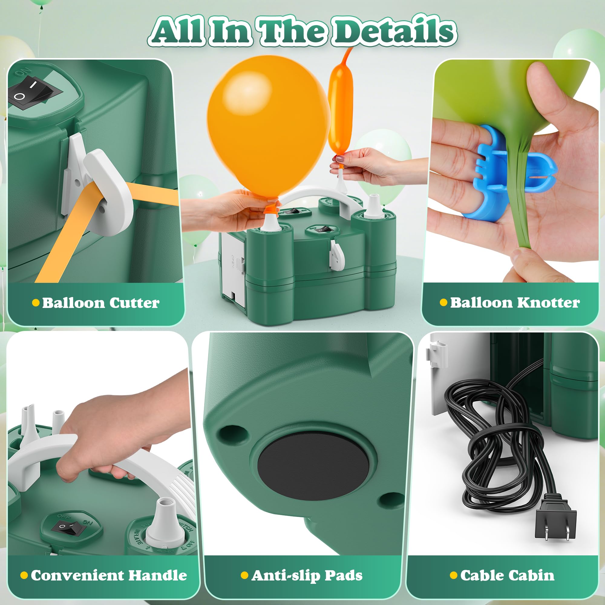 LooLaa Ballonpumpe 4 in 1 Elektrische Ballonpumpe mit dreifachen Aufblasanschlüssen für alle Ballons Luftfüllmaschine für Sportbälle Inflator Deflator für aufblasbare Gegenstände (Kordelzugbeutel