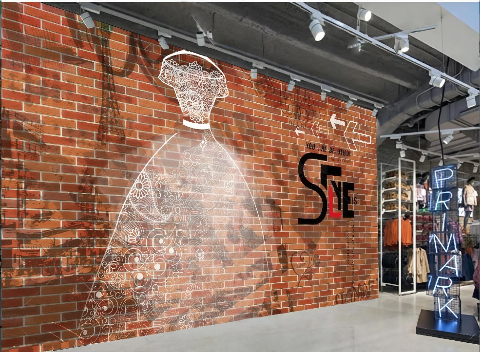 Xdoubao 3D Wallpaper Retro Brick Wall Hand-Painted Fashion Wedding Clothing Store Shopping Mall Coffee Shop Background Mural Western Restaurant Wallpaper,,430X300cm