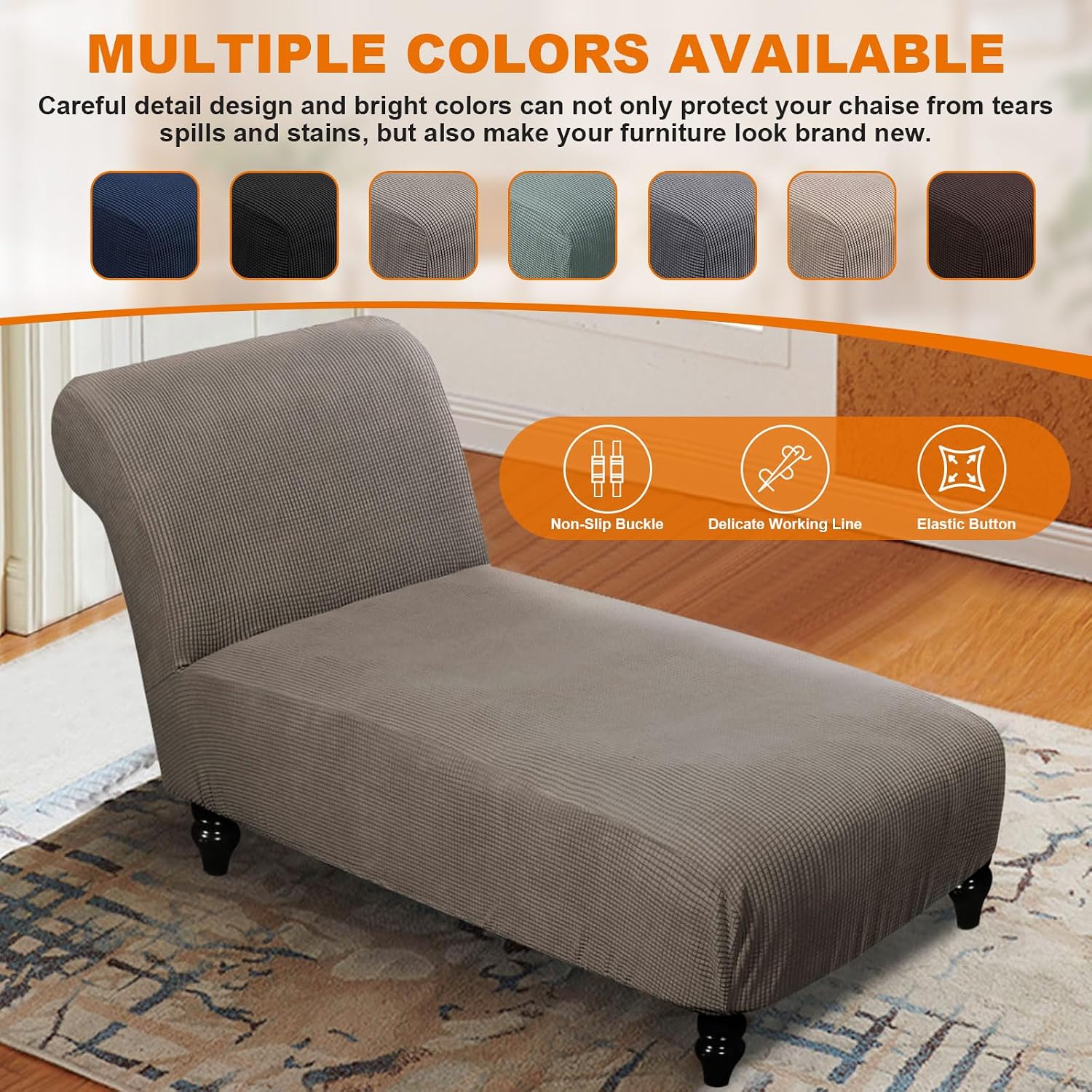 Armless Lounge Chaise Slipcover,Stretch Chaise Chair Covers for Living Room Chase Slipcovers Armless Chaise Lounge Indoor Slipcover for Bedroom Chase Soft Jacquard Fabric Machine Washable(Gray Brown)