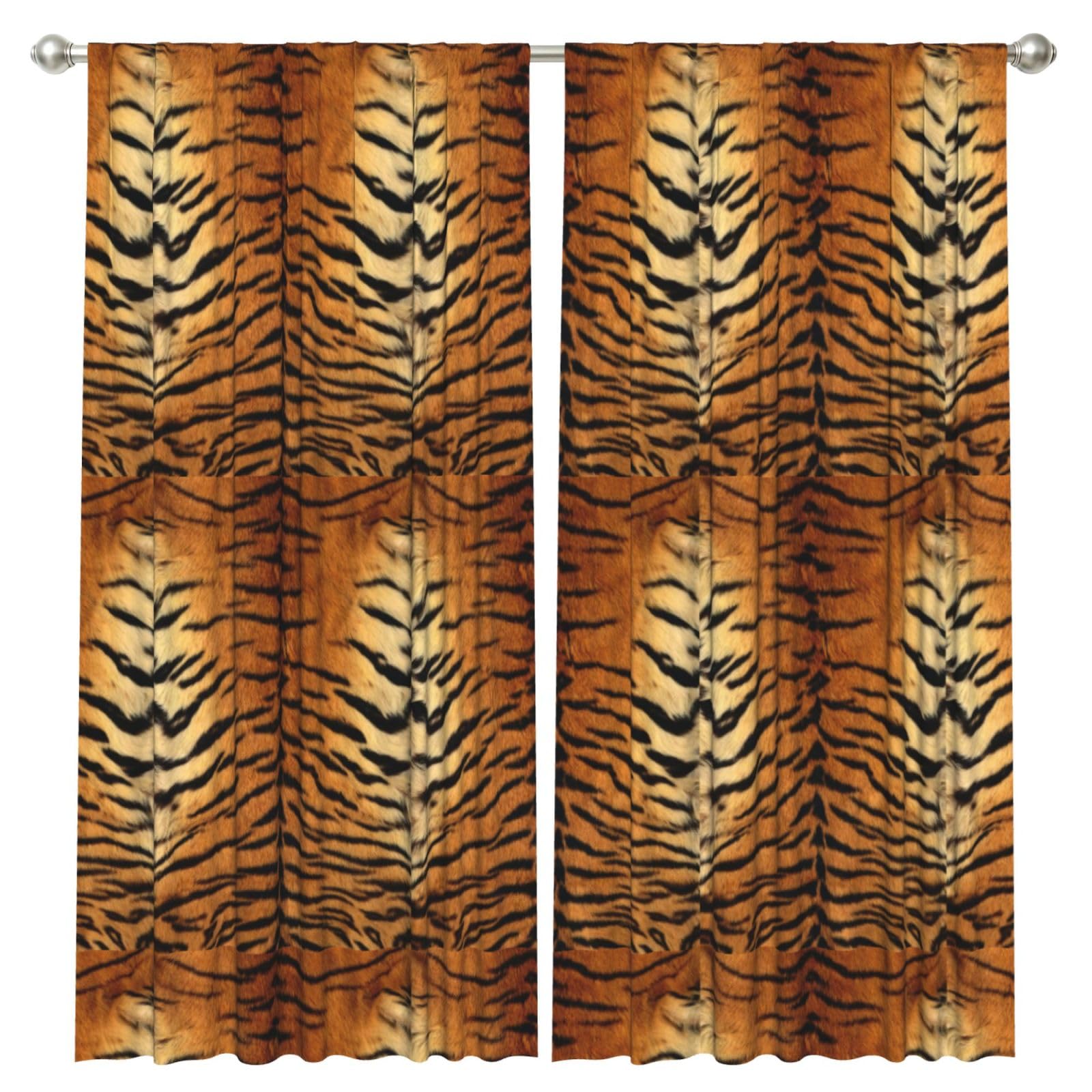 InOmak Faux Siberian Tiger Skin, 2 Panels Window Curtains 52 x 84 Inch Blackout Curtains for Living Room Bedroom