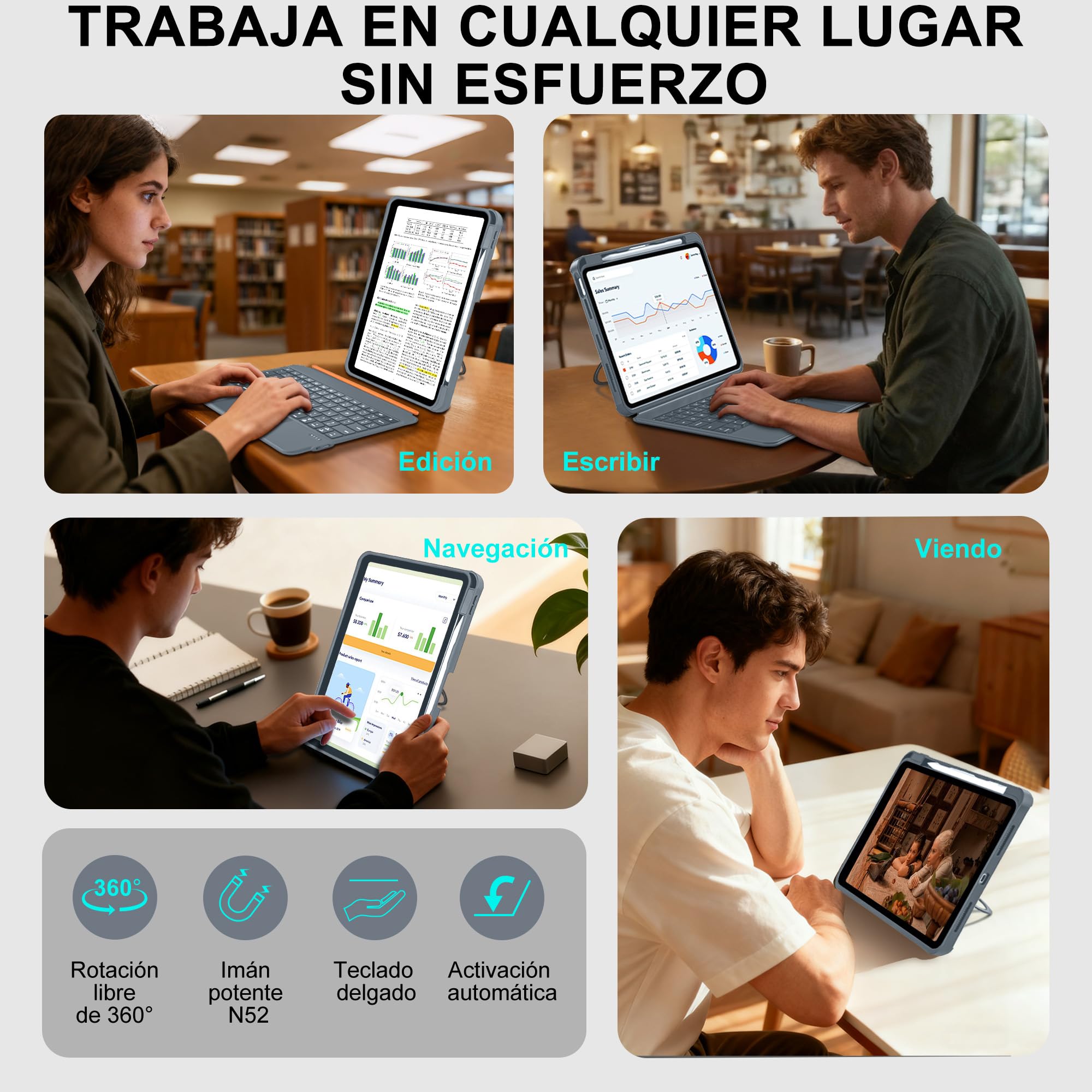 WIWU Funda iPad 11 Generación Teclado Air 11 Pulgadas M4/M3/M2 Desmontable | Magnética Soporte de 360° Teclas Retroiluminadas Trackpad Soporte para Lápiz Color Gris para iPad 10, Air 5/4 Pro 11" 4/3/2/1