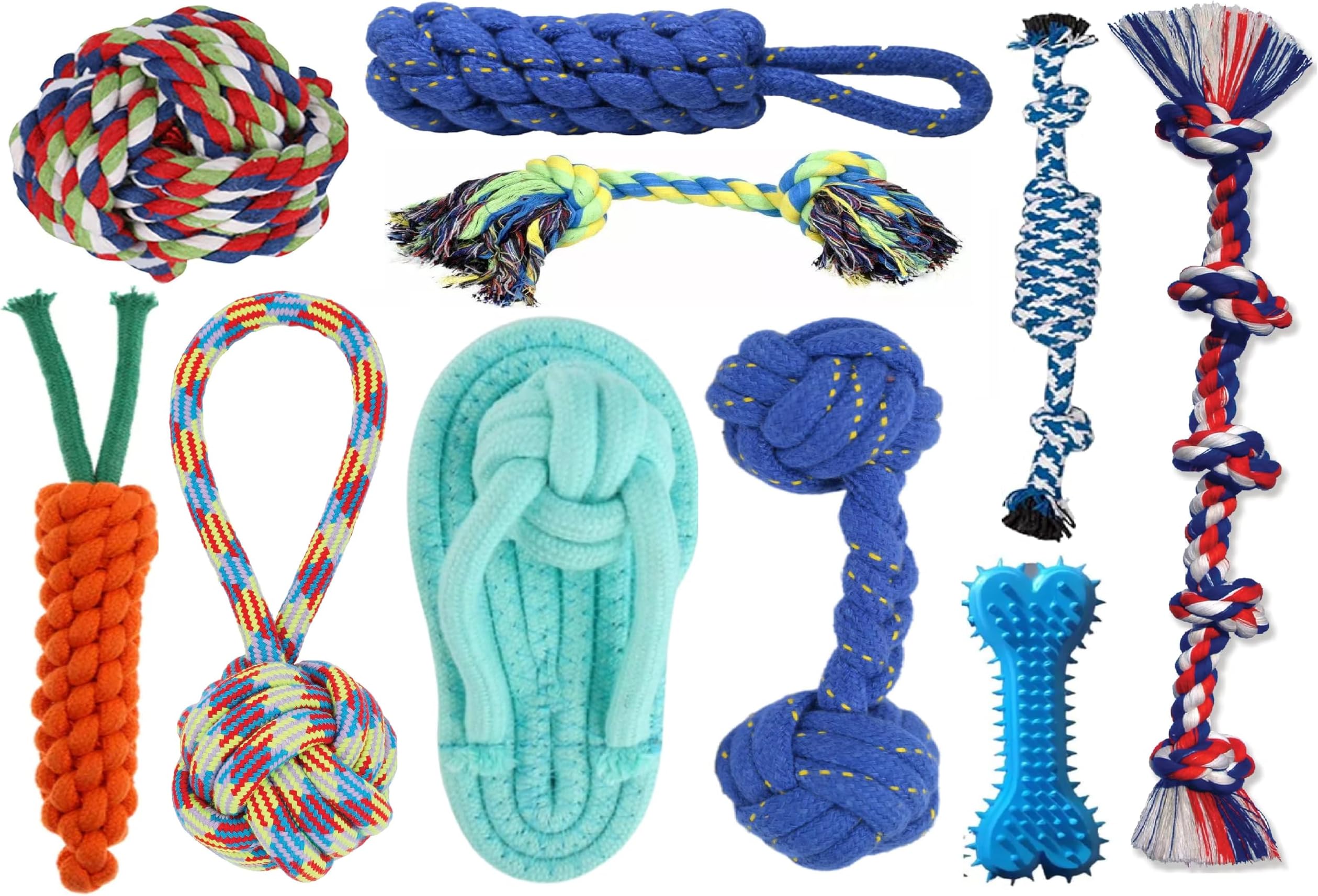 Tail Dog Toys + Dog Chew Toys + Puppy Teething Toys + Rope Dog Toy + Dog Toys for Small to Medium Dog Toys + Dog Toy Pack + Tug Toy + Dog Toy Set + Washable Cotton Rope for Dogs (Pack of 10)
