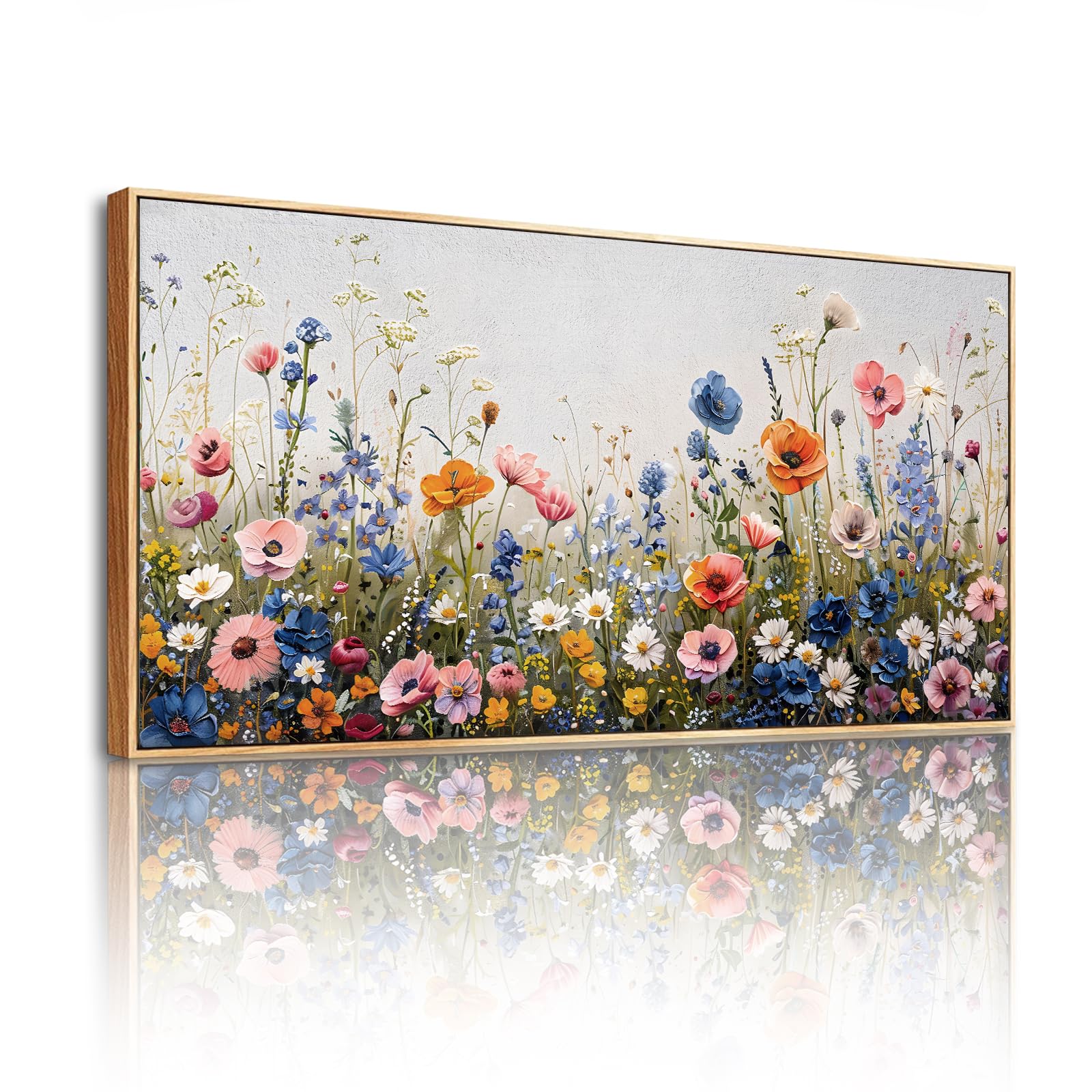 SERIMINO Leinwand Bilder mit Rahmen, Bunte Wildblume Wandbilder Wohnzimmer Groß, Natürliche Botanische GemäLde, Modern Aesthetic Wanddekoration für Lobby Flur Schlafzimmer Esszimmer Büro 73x146 cm