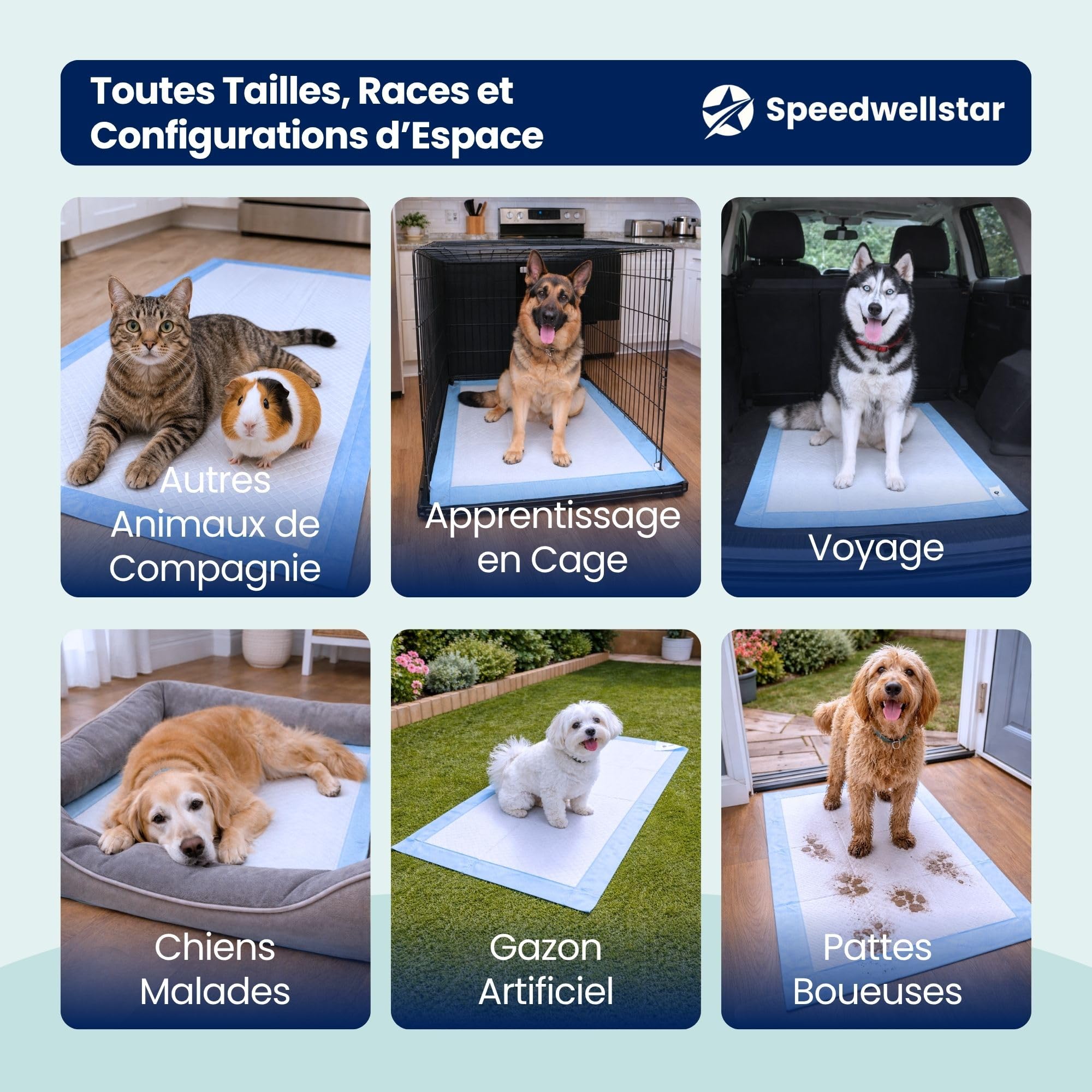 Alèses pour Chiots et Chiens Extra Grandes 150 x 80 cm, 2300 ML, Étanches, Séchage Rapide, Antidérapantes, Tapis d’Apprentissage et de Toilette pour Chiens et Animaux – Lot de 20 par Speedwellstar