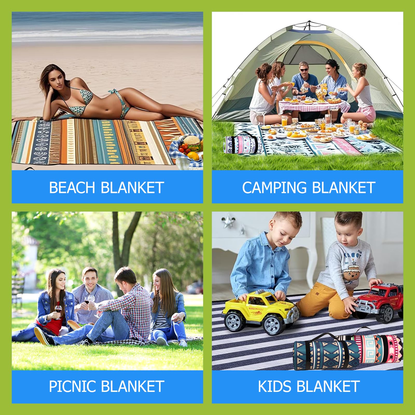 270 x 270 cm, coperta da picnic, fondo impermeabile, tappetino da picnic extra large, stile bohémien, pieghevole, lavabile in lavatrice, per esterni, picnic, giardino, spiaggia, campeggio