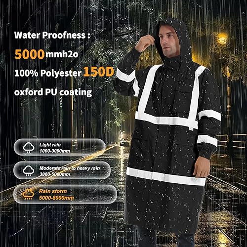 Miniatura 10 de Chaquetas de lluvia reflectantes para hombre impermeables, abrigo de seguridad Hi Vis con tiras reflectantes, chaquetas de lluvia de alta