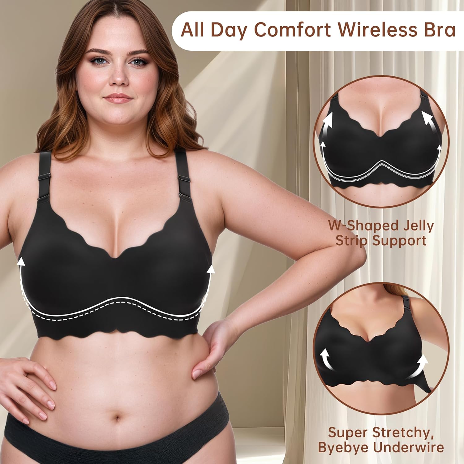 Nimiah Womens Bras No Underwire - Buttery Soft Comfortable Seamless Bralette Scalloped Full Coverage Everyday Tshirt Bra - Image 2