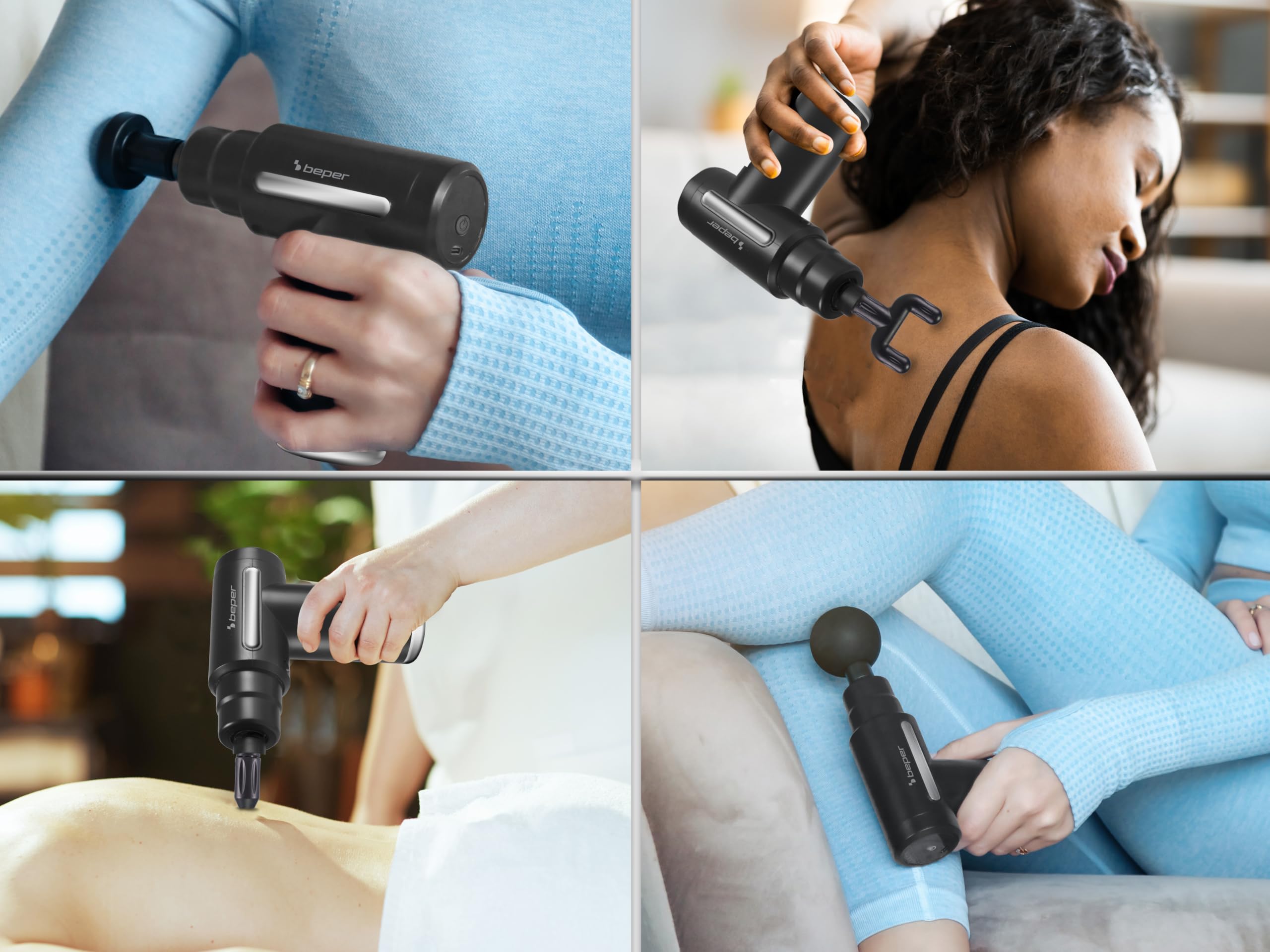 BEPER P302MAS002 Masajeador de Percusión, 30W, Pistola de Masaje  Recargable, 4 Cabezales Intercambiables. 6 niveles de intensidad, Negro :  Amazon.es: Salud y cuidado personal