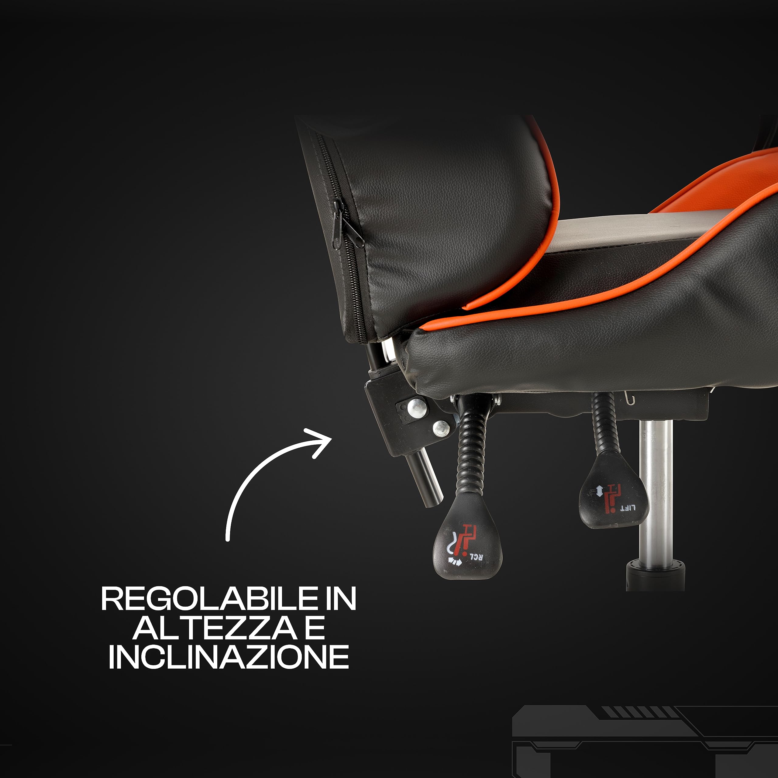 Baroni Home Sedia da Gaming, Sedia Ufficio Ergonomica con Schienale Regolabile, Poggiatesta e Supporto Lombare, Arancione