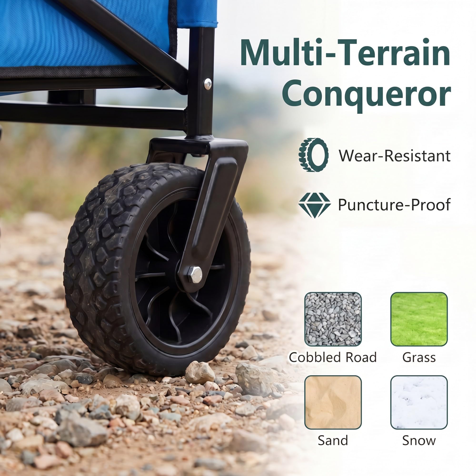 SOARS 2 in 1 Carrello Spiaggia con Seduta, Carretto Pieghevole con Ruote Grandi e Cuscini Morbidi, Carrello da Campeggio, Giardino e Pesca, in Acciao Resistente, Chiusura Rapida, 80 KG, 85L (Blu)