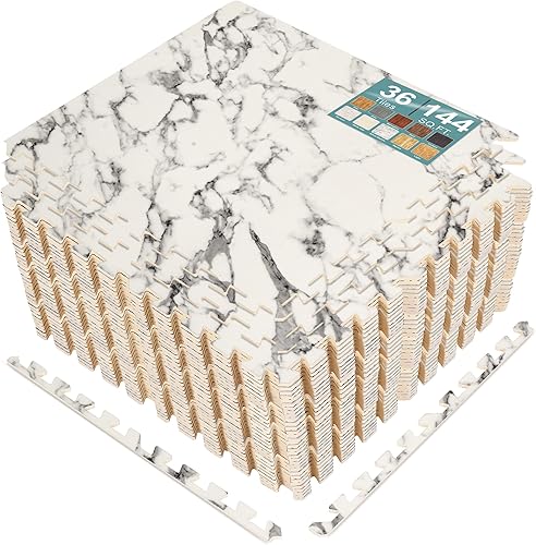 Miniatura 127 de Sorbus Azulejos de grano de madera de 80 pies cuadrados, tapete de espuma EVA entrelazado de azulejos de 3/8 pulgadas de grosor, rompecabezas
