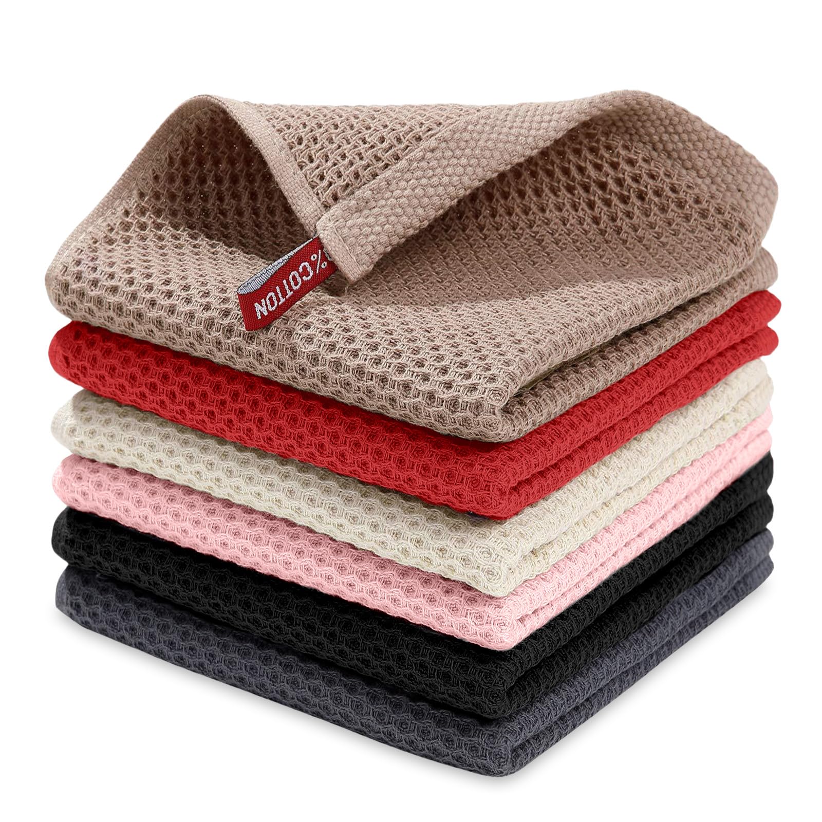 AMFUN 6 PCS Cotton Kitchen Towels,30 * 30cm Soft Absorbent & Quick Drying Quality Tea Towels,Waffle Weave Dish Towels,Machine Washable for Kitchen Cleaning,Tea & Bar Towels (Hybrid)