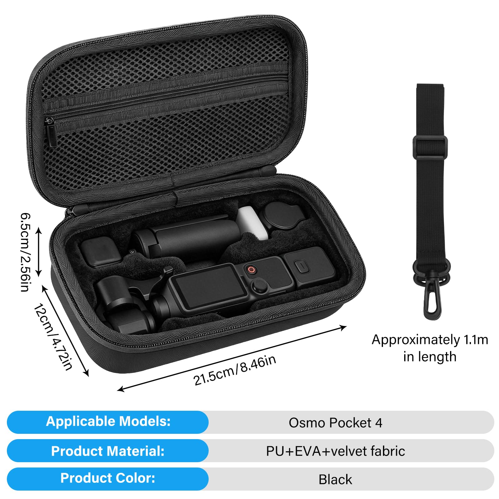 Custodia per DJI Osmo Pocket 4, Borsa da Trasporto per DJI Osmo Pocket 4 Combo Creator Accessori, per Viaggi e Riprese Outdoor, Vlogging