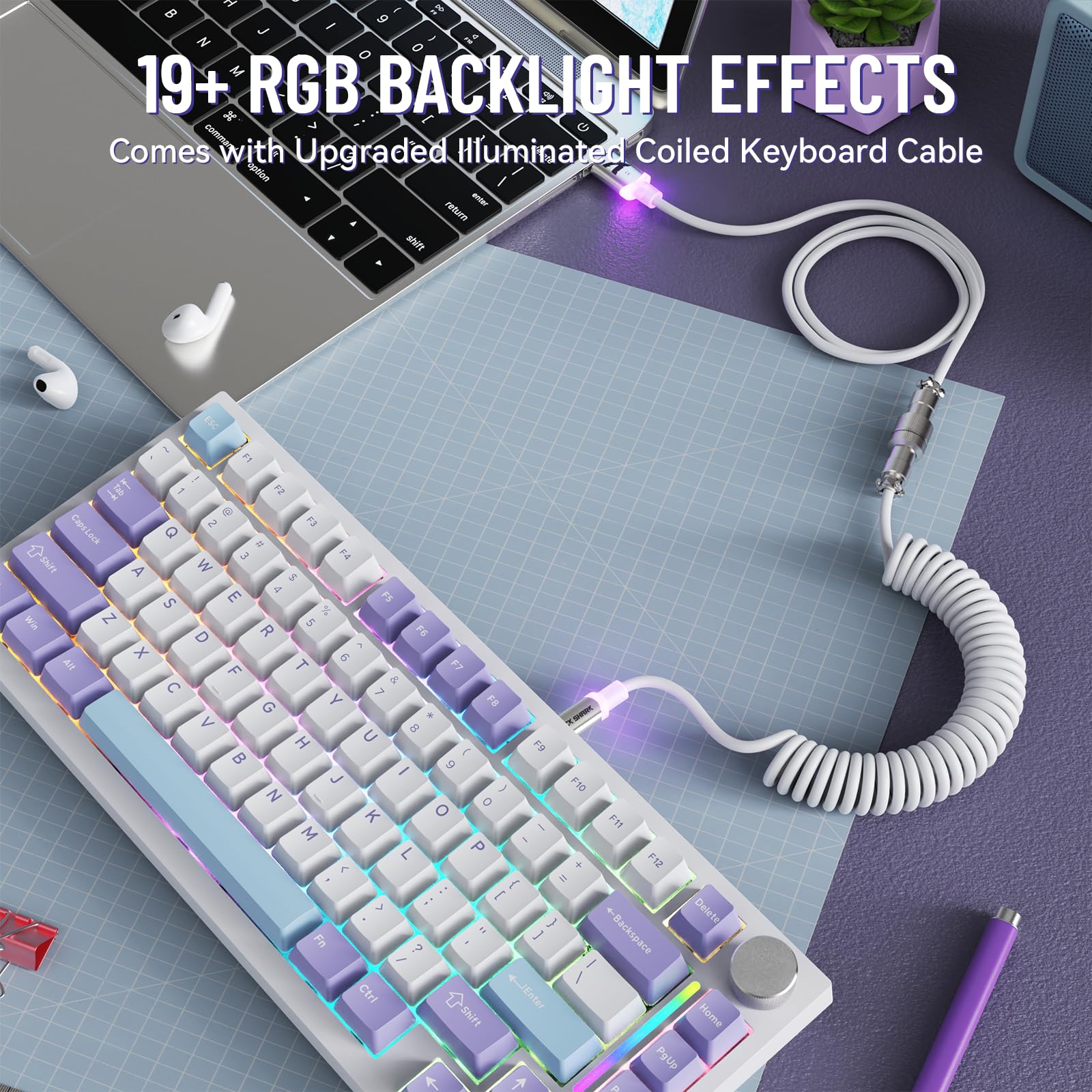 MAMBASNAKE Attack Shark X820 Ultra Klawiatura Gamingowa Mechaniczna, Bezprzewodowa BT/2.4G/USB-C, QWERTY TKL 75% Gasket Hot Swap, Wyświetlaczem TFT, LIGHTSYNC RGB, Spiralny Kabel - Gift Switch/Purple