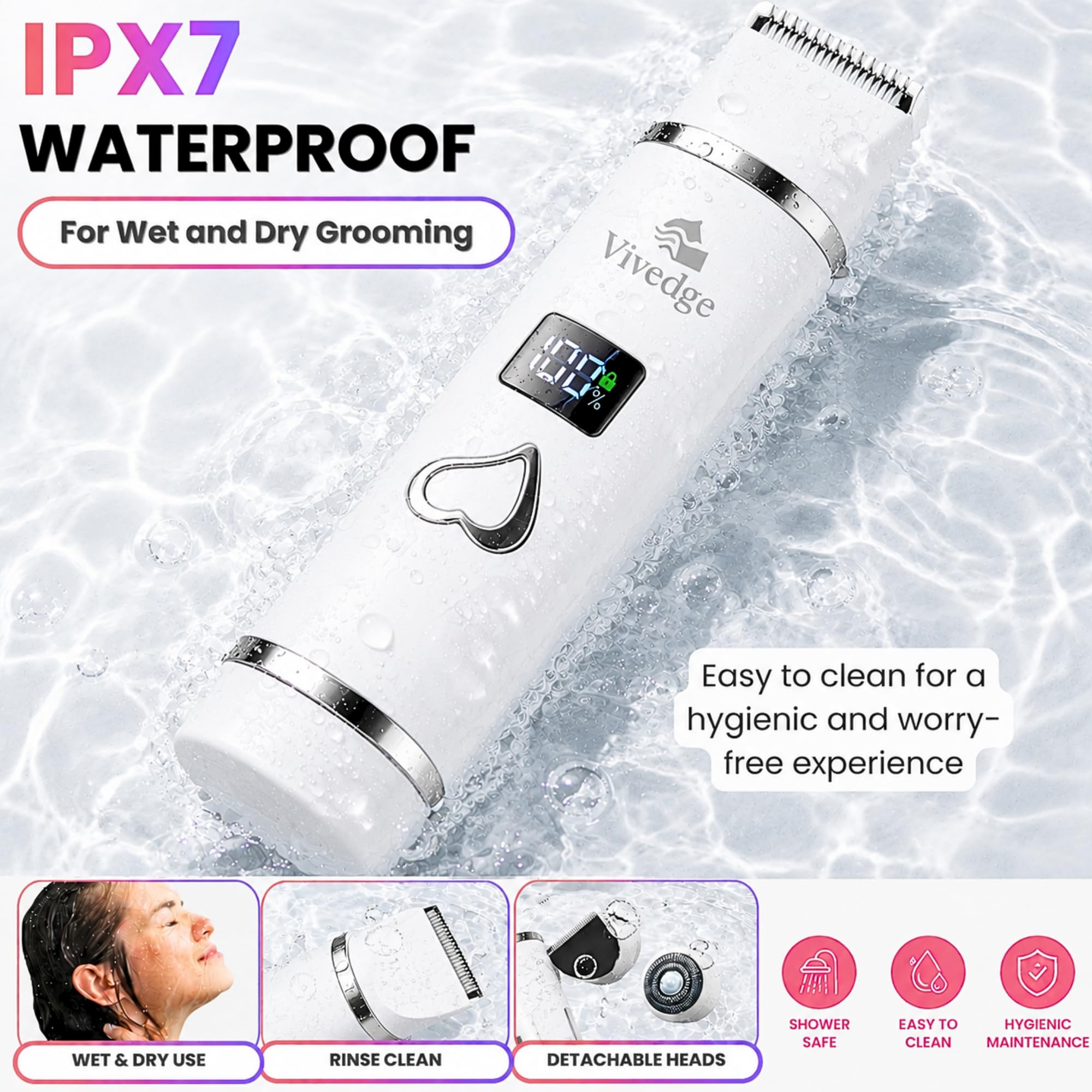 Maquinilla de afeitar eléctrica para mujer, recortadora de bikini y removedor de vello facial, recargable con hoja de cerámica, impermeable, pantalla LED, USB-C, bloqueo de viaje, regalo de