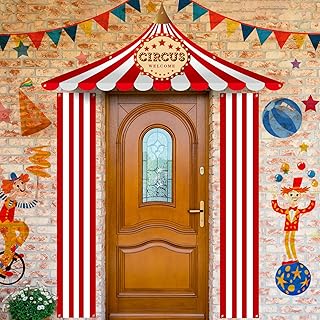 3 Pcs Carnival Decorations Circus Carnival Party Decoration Set, Including Circus Awning Decoration Red and White Striped Pennant Banner for Circus Theme Party Signs Carnival Party Supply