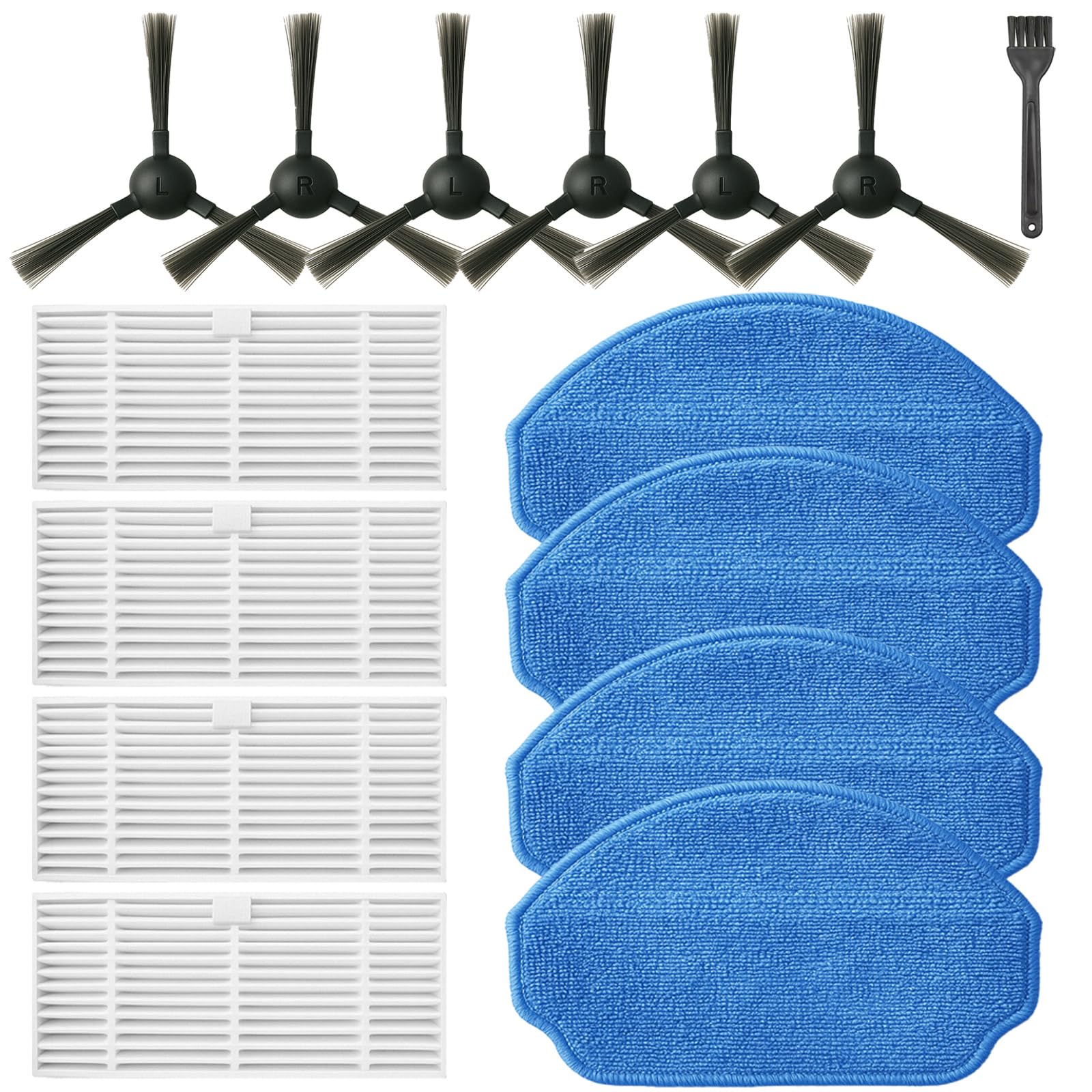 HUIZHEN Spare Accessories for MAMNV BR150/BR151, for ZCWA BR150/BR151, for MANVINS G20,for GTTVO BR150/BR151,for ONSON BR150/BR151 Robot Vacuum Replacement Parts,6 Side Brush,4 HEPA Filters,4 Mop Pads