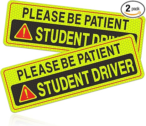 2 PCS Magnetic Car Stickers, Student Driver Magnetic Reflective Patient Signs Stickers, New Drivers Driving Bumper Magnet Stickers for Safety Warning, Car Accessories (Style 3)