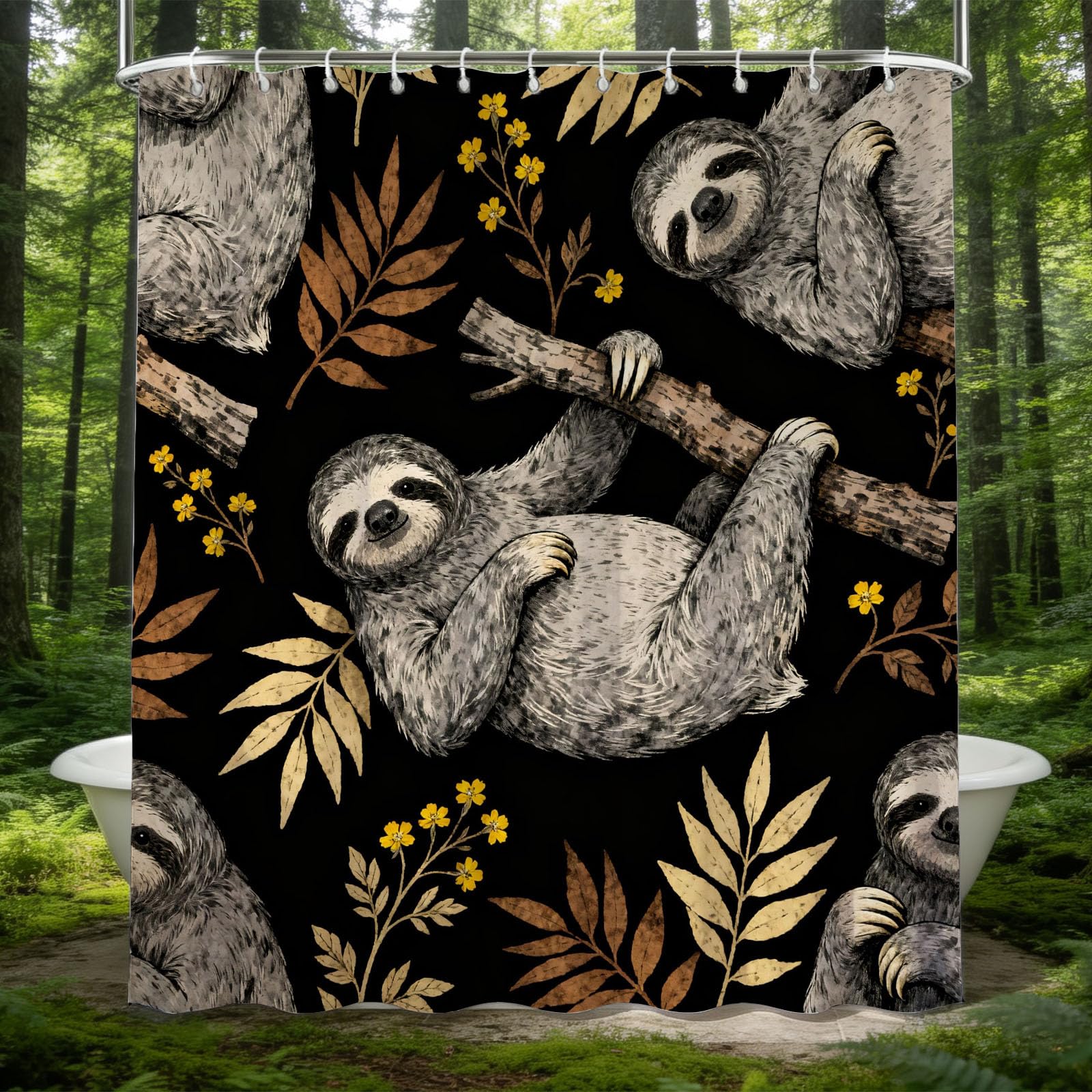 Hongduo 3D Sloth Shower Curtain for Stalls Bathtubs Cute Animals Bathroom Decor Shower Curtain Set Polyester Fabric Waterproof 180x200cm/71X79 Inch with Hooks