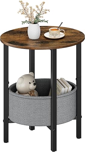 Miniatura 1 de Vagusicc Mesa auxiliar redonda con cesta de almacenamiento, mesa auxiliar pequeña para espacios pequeños, mesa auxiliar alta ovalada con marco de