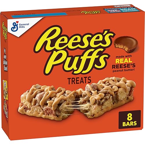 REESE'S Puffs Barras de Cereales Dulces, Mantequilla de Maní y Cacao, Barras de Aperitivo, 8 Ct, 6.8 oz