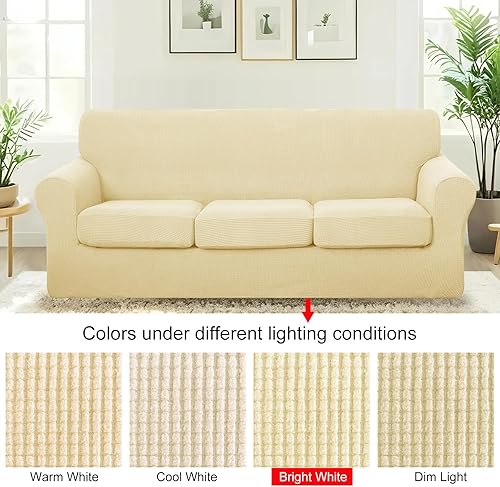 Miniatura 8 de U-NICE HOME Funda elástica para sofá de 4 piezas, lavable, con cojín de asiento individual para sofá de 3 cojines, apta para mascotas (sofá, beige)