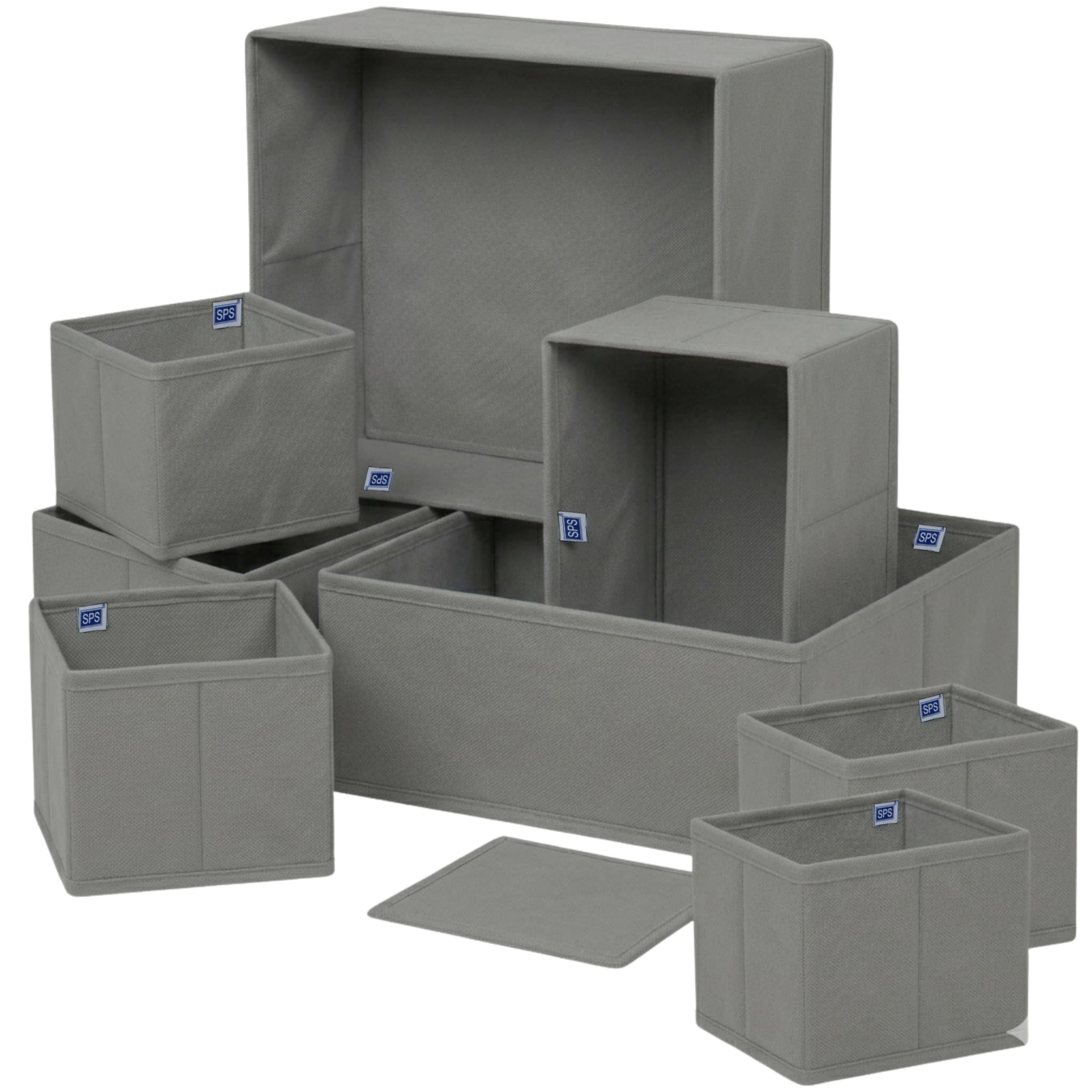 Skrill 8-Piece Foldable Cloth Storage Box Set | Odourless Cube Baskets, Bins & Dividers for Closet & Dresser Drawer Organization - Grey