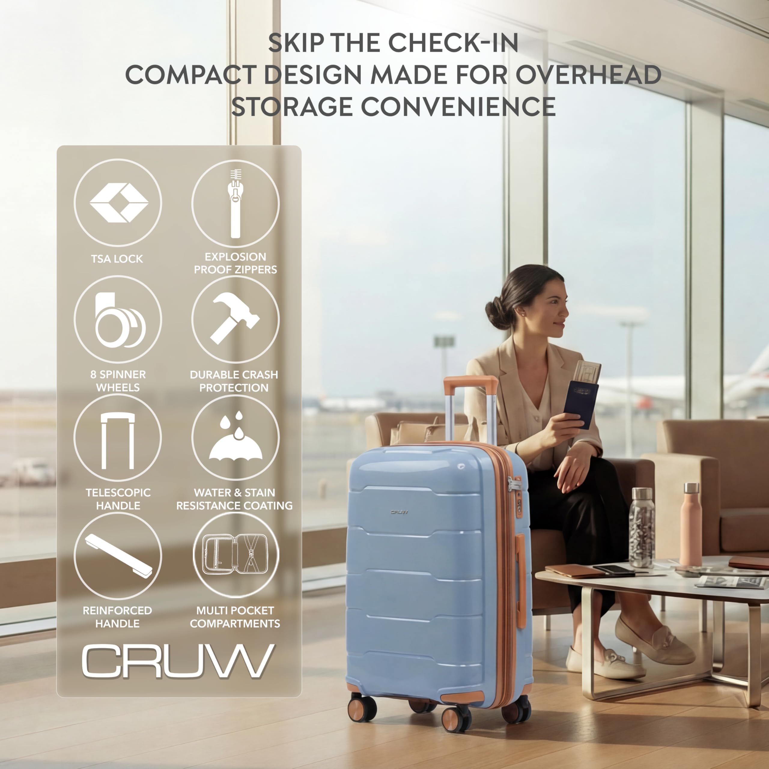 Bagaglio a Mano, Serratura TSA Approvata, Ruote Doppie Spinner Silenziose Espandibile Valigia Leggera – Una volta Espansa 56x45x25 cm, Limite Cabina per easyJet, BA, Jet2 e altre compagnie